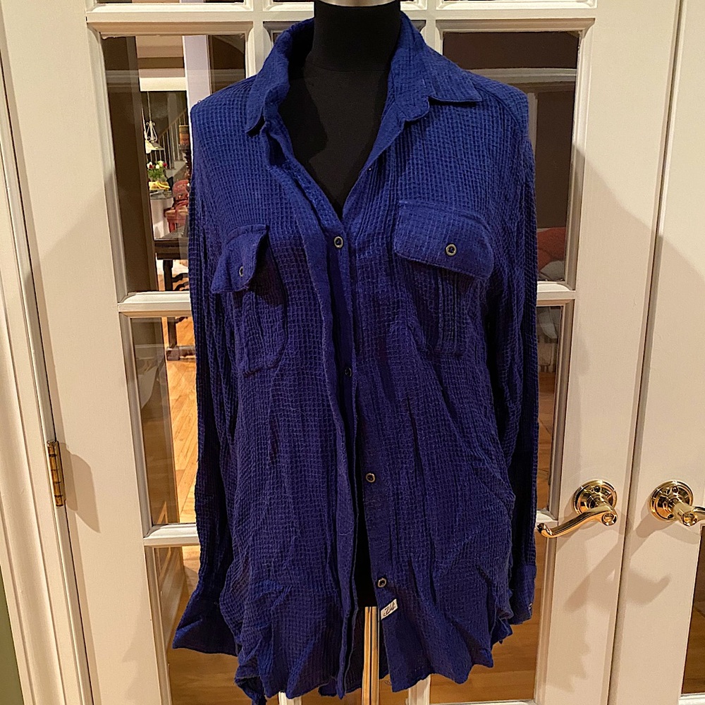 Vintage Havana cobalt blue waffle button down